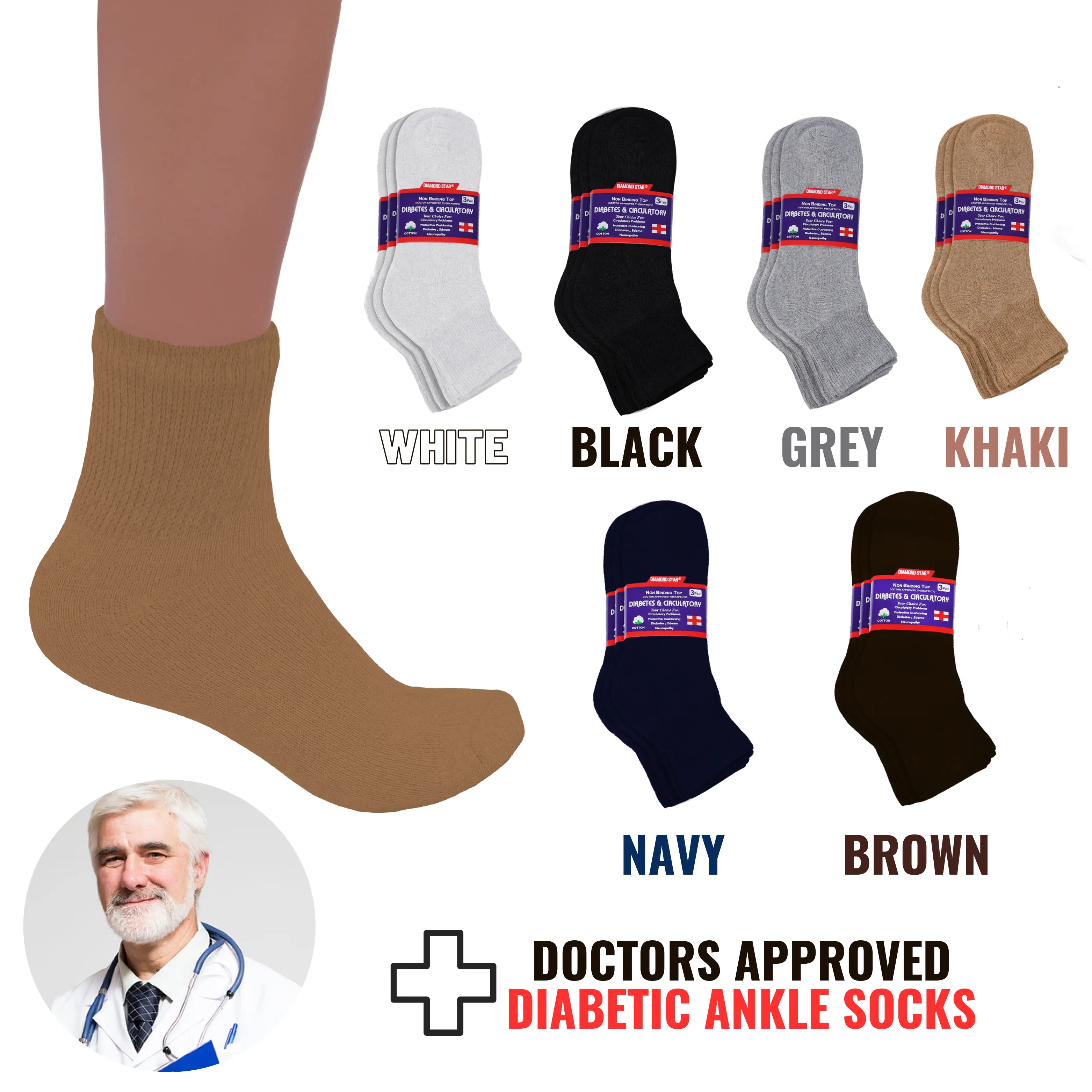 DIAMOND STAR Diabetic Ankle Socks, Non-Binding Circulatory Doctor Approved Cushion Cotton Quarter Socks for Men’s Women’s 3,6,12 Pack Big Loose