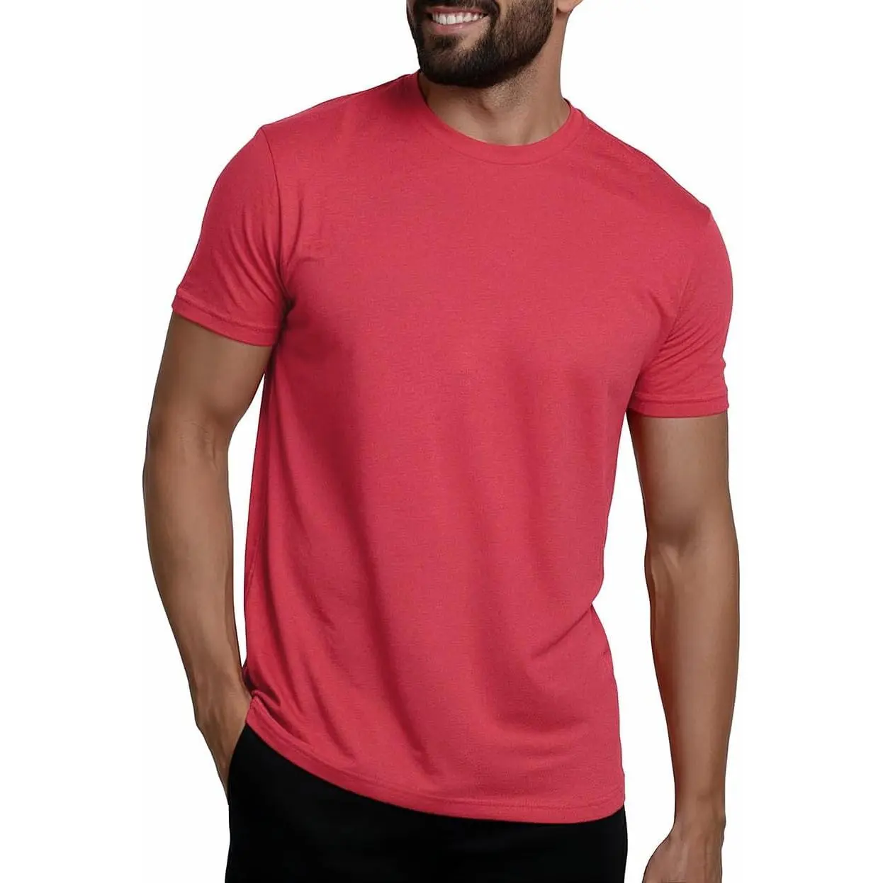 INTO THE AM Men's Stylish Fitted Crewneck Stretch Shortsleeve T-Shirt - Athletic Plain Fabric Casual Gym Top (Red, XX-Large), Cotton