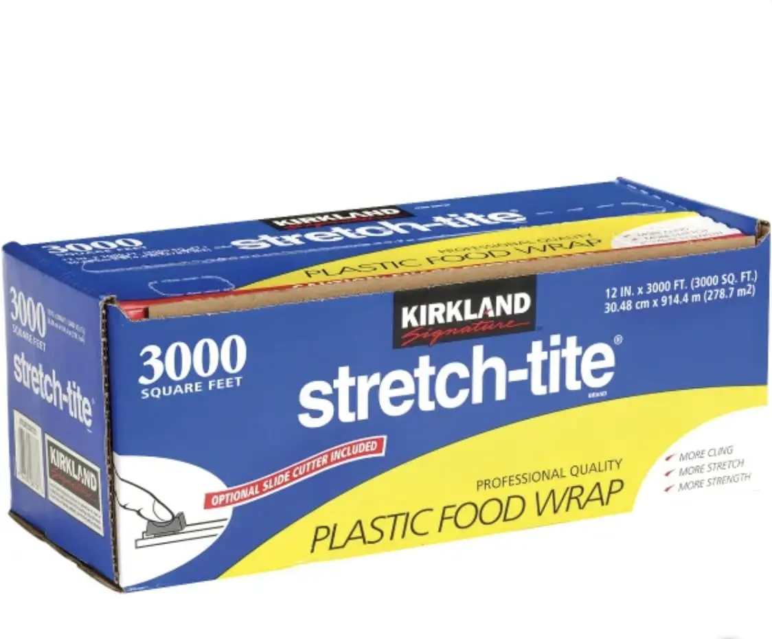 Kirkland Signature Premium BPA-Free Disposable Plastic Food Wrap with Handles, 12"-Wide, 3000 Sq Ft, Essential Kitchen Cookware Accessory for Restaurants