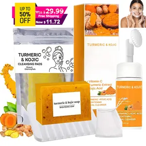 TURMERIC Wash And Care 5 Piece Set-Turmeric Mousse Cleansing,Turmeric Tablets,Self Draining Soap Dish,Exfoliating Foaming Soap Bag,Turmeric Soap Facial Cleansing Skincare Comfort Kit.