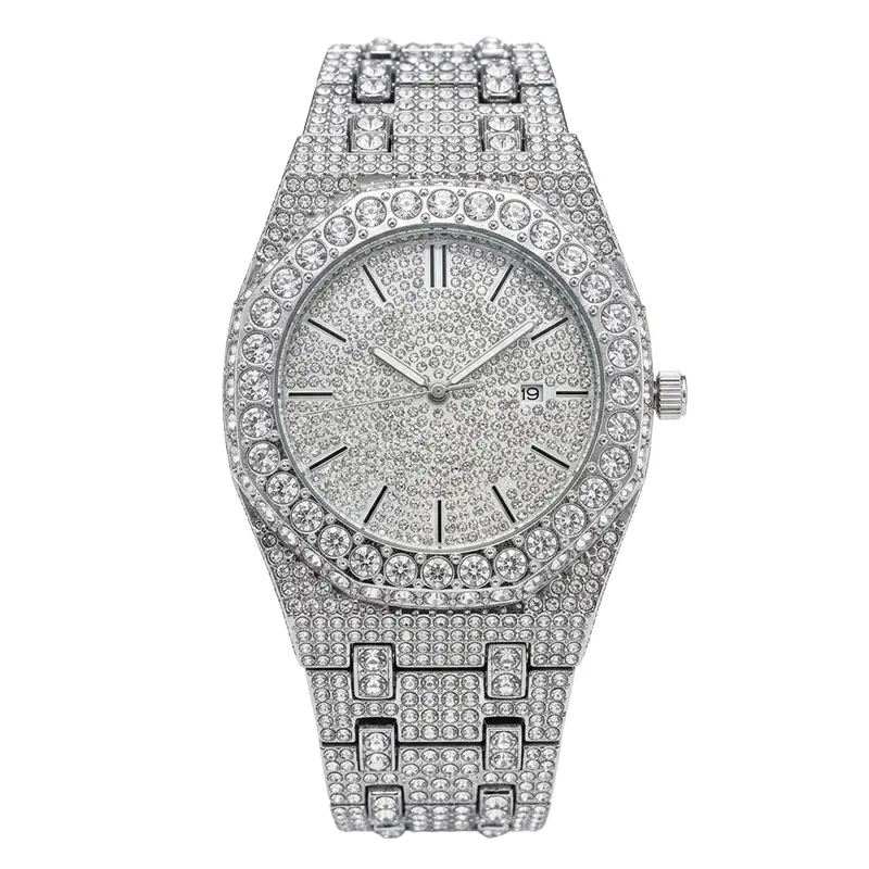 Octagonal full diamond  Silver watch-FX533