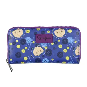 Coraline Womens Buttons and Needles Faux Leather Full Zip Around Wallet