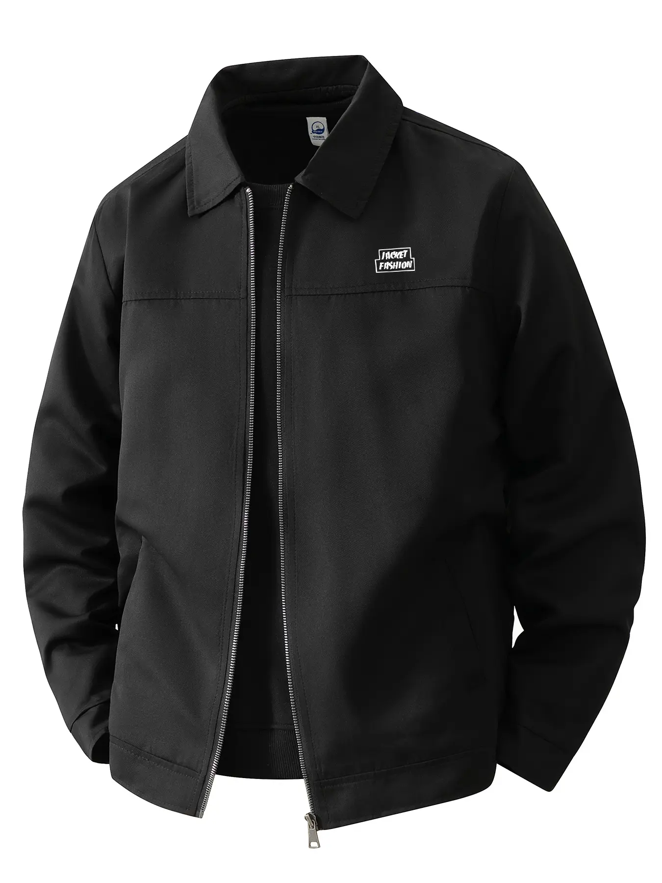 Men's Lightweight Jacket, Solid Color Business Style Notch Lapel Coat, Zip Closure, Polyester, Spring Fall