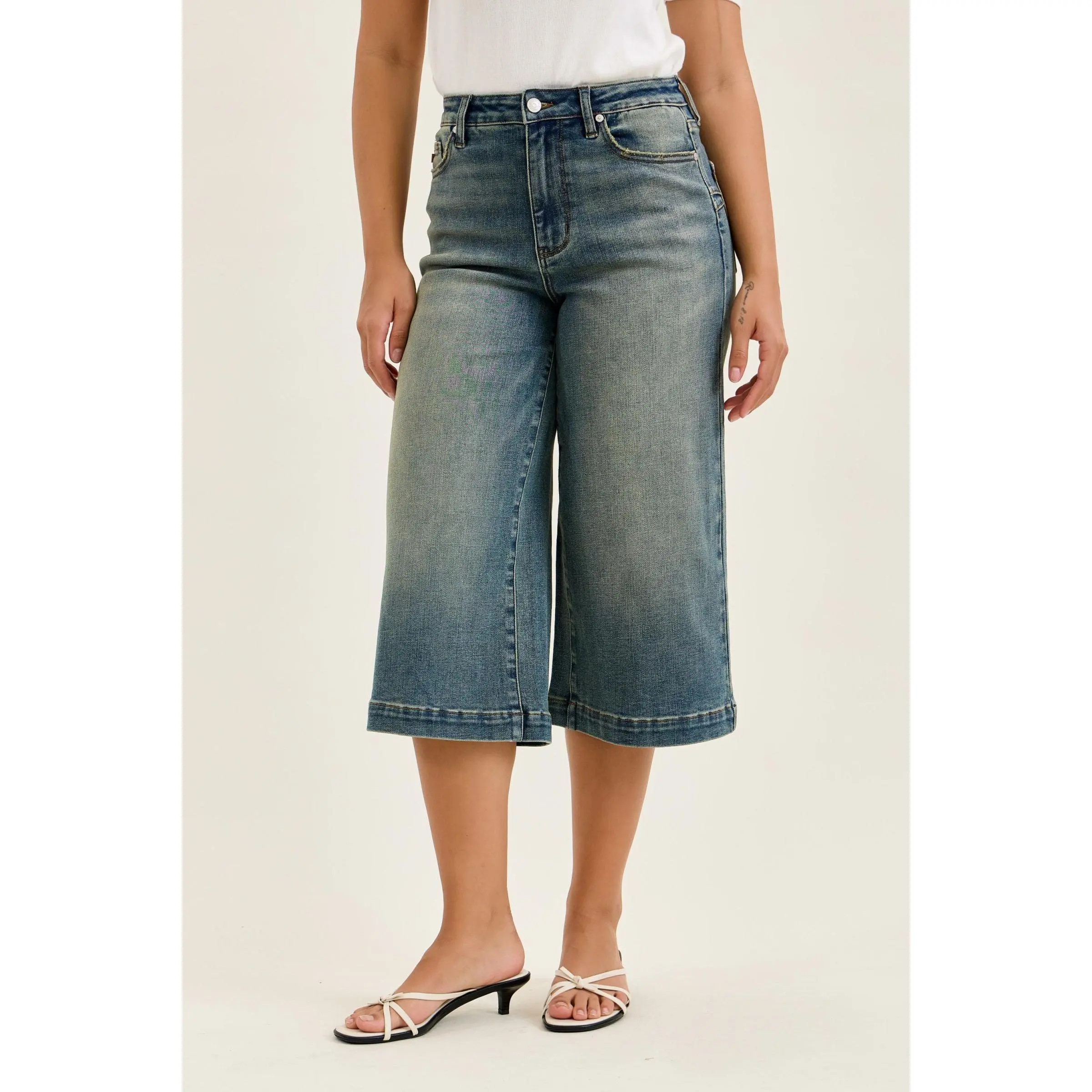Judy Blue High Waist Marian Culotte Denim Jeans 881143, Bottoms, Wide Legs