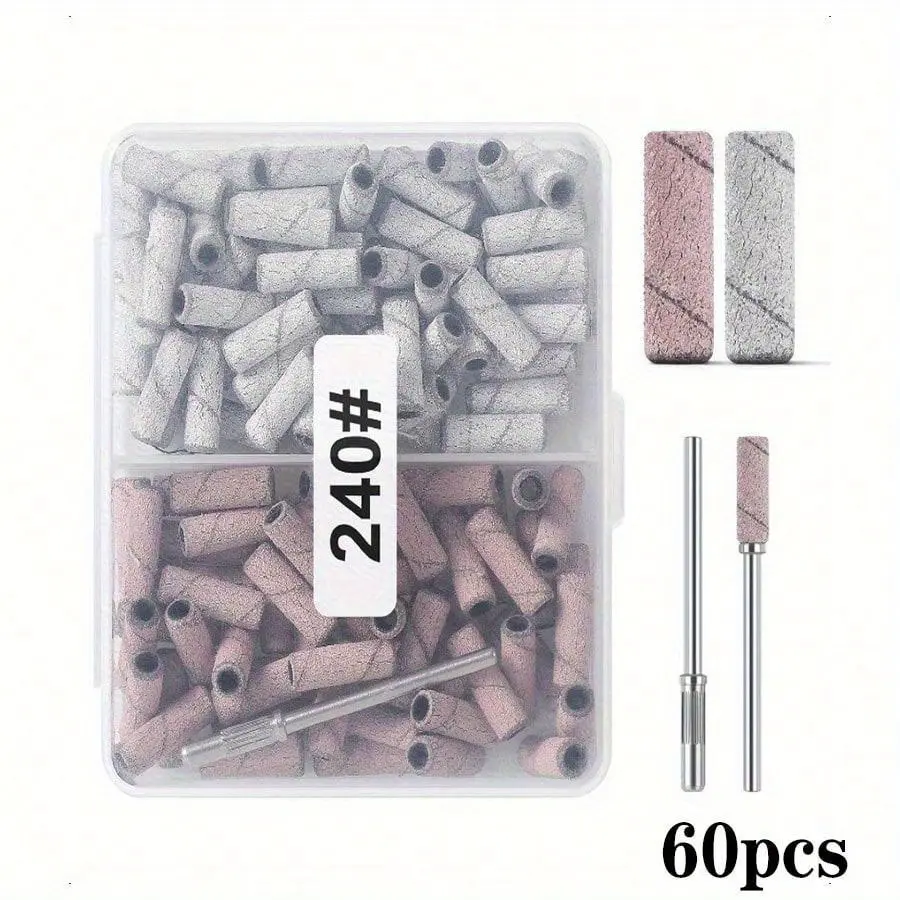 60pcs Small Sanding Bands for Nail Drill Bits with 3.1mm Mandrel, 240 and 180 Fine Grit Nail Files for Acrylic Nails, Gel Manicures and Pedicures, DIY Manicure Salon Nail Supplies, Nail Tools and Nail Art Accessories, Zebra+Pink 240 Grit