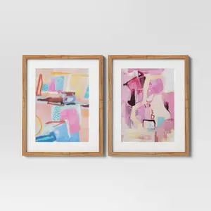 Threshold Abstract Wall Art Set of 2 16"x20" Painterly Collage Glasss Modern