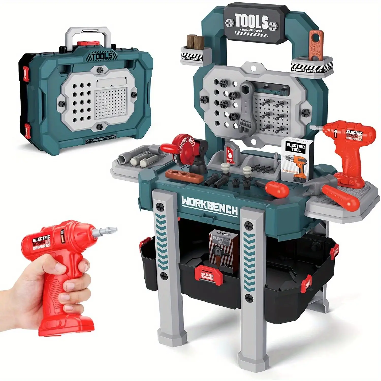 Kids Tool Set, Toddler Tool Bench Set with Realistic Tools Kit, Kids Workbench with Toy Drill, Pretend Play Learning Construction Toy Tool Set,Kids Tool Box for Boys Girls (Green)