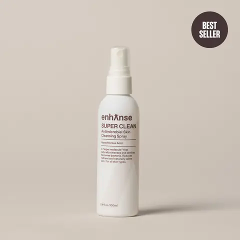 Enhanse Super Clean, Hypochlorous Acid Spray, Eczema, & Itchy Rashes, No Rinse Cleaner, Use Post Workout, Post Shave or Travel, Skin Care for Men