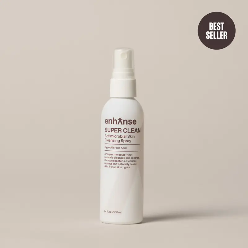 Enhanse Super Clean, Hypochlorous Acid Spray, Eczema, & Itchy Rashes, No Rinse Cleaner, Use Post Workout, Post Shave or Travel, Skin Care for Men