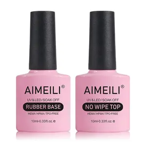 AIMEILI Hema Free Soak off UV LED Rubber Base Gel Polish and No Wipe Top Coat Kit Set