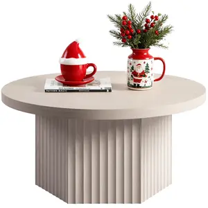 SICOTAS Round Coffee Table for Living Room, Modern Fluted Circle Center Coffee Table with Storage, 32" Accent Tea Dining Table for Apartment, Grey Alder