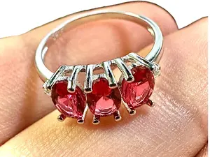 Dainty 925 Sterling Silver 3 Stone Red Ruby Engagement Ring for Women
