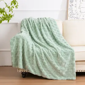 HEBEMAT Fleece Throw Blanket - Super Soft Cozy Faux Fur Microfiber Flannel, 3D Checkered Design, Lightweight All-Season Blanket for Couch, Bed, Faux Fur Material