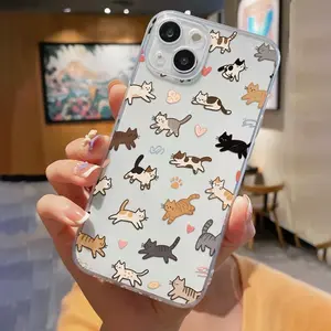 Cute Cat Design Soft Transparent Protective Phone Case Cover for iPhone 17 Plus/air, 16promax, 15pro, 14, 13, 12, 11 Pro Max, Fashionable Gift