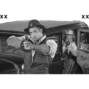1920s vintage gangsters outside of antique automobile - Drive by - High Detail HD Airbrush Stencil
