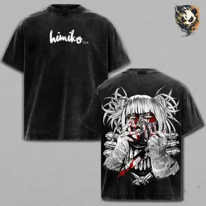 Himiko Toga Washed Anime T-Shirt – My Hero Academia Manga Shirt, Minimal Villain Girl Graphic Tee, Unisex Oversized Streetwear Shirt, Dark Anime Aesthetic Tee, Gift for MHA Lovers