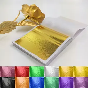 100sheets-Imitation Gold Leaf Sheets Multi-Color Gold Leaf Paper -Arts Decoration, DIY Crafts, Furniture, Nails, Paintings，Holiday decorations, Birthday Party, Gender Reveal Party, Wedding, Halloween, Christmas Thanksgiving Day，holiday decoration
