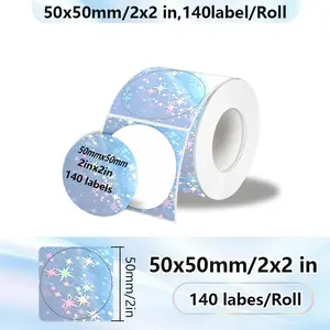 New Holographic Colorful Thermal Label Paper Roll, Stickers for Price Tags, Barcodes, Gift Labels, Fits M220 M200 M221 M110 Printers, Round Label