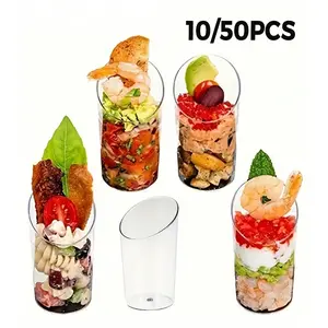 Mini Dessert Cups Set, Transparent Food Grade Plastic Slanted Sides, Ideal for Pudding Mousse Jelly Party Mini Ice Cream Cake Decorations Plastic Clear Cups