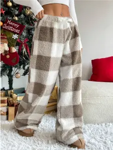Winter New Vintage Plaid Elastic Straight Loose Thick Warm Casual Pants, Comfortable and Stylish for Cold Weather Wear