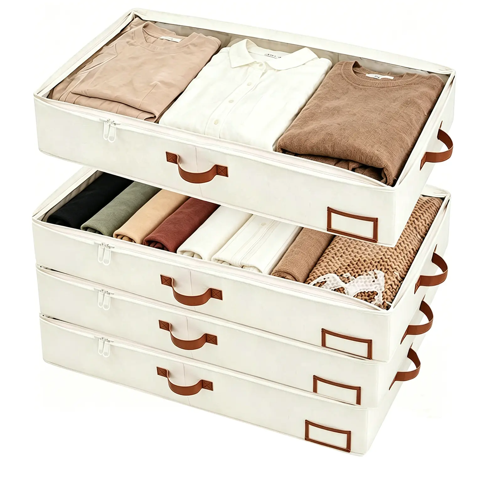 Under-Bed Storage Bag with Handles and Label Holder Fabric Under-Bed Organizer for Clothes Blankets and Sweaters