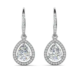 Isabel 18k White Gold Plated Halo Tear drop Earrings with Simulated Diamond Crystals