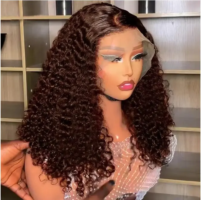 Wear and Go Glueless Wigs Human Hair Pre Plucked Pre Cut Chocolate Brown Lace Front Wigs for Black Women 180 Density Water Wave Bob Wig Human Hair Colored Curly Wig (Chocolate Brown Color, 16 Inch)