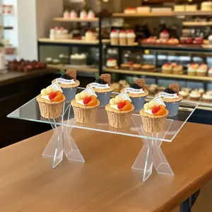 Acrylic Dessert Display Stand, Square Simple Transparent Self-Service Tray Holder, Cupcake Pastry Canape Storage Rack, Clear Cupcake Stand