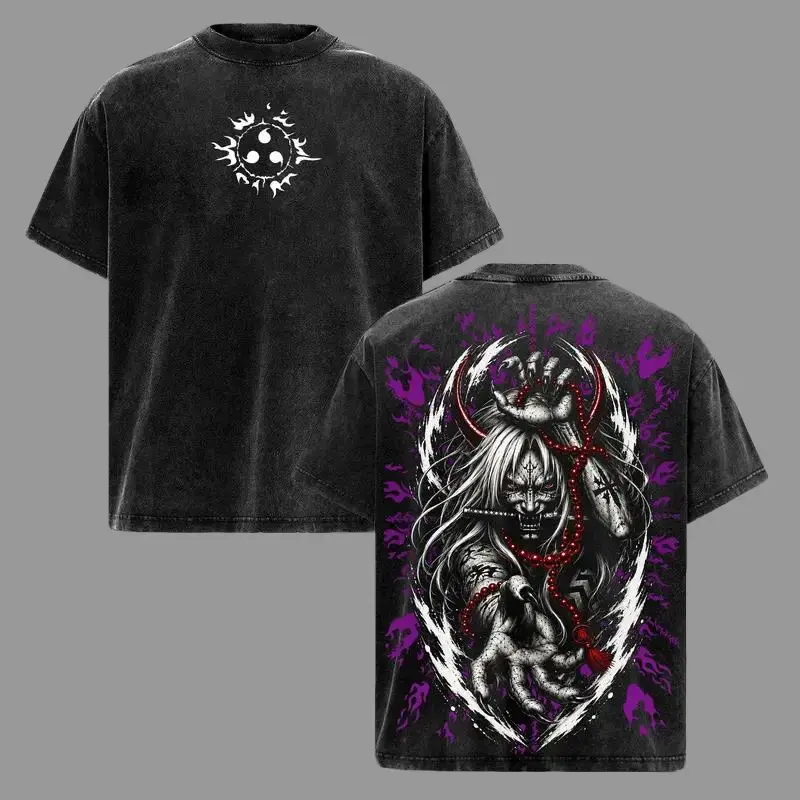 Reaper Death Seal Shiki Fuujin Naruto Vintage Washed T Shirt,Forbidden Jutsu Shinigami Anime Graphic Tee, Oversized Japanese Streetwear Cotton Tshirt, Classic Menswear Clothes Apparel, Gift for Naruto Fans Men & Women