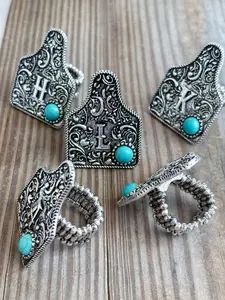 Engraved Initial Eartag Stretch Ring