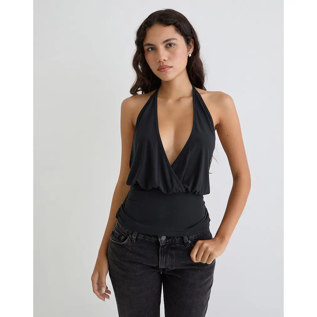 MOTEL Sherlyn Halter Top in Cupro Black