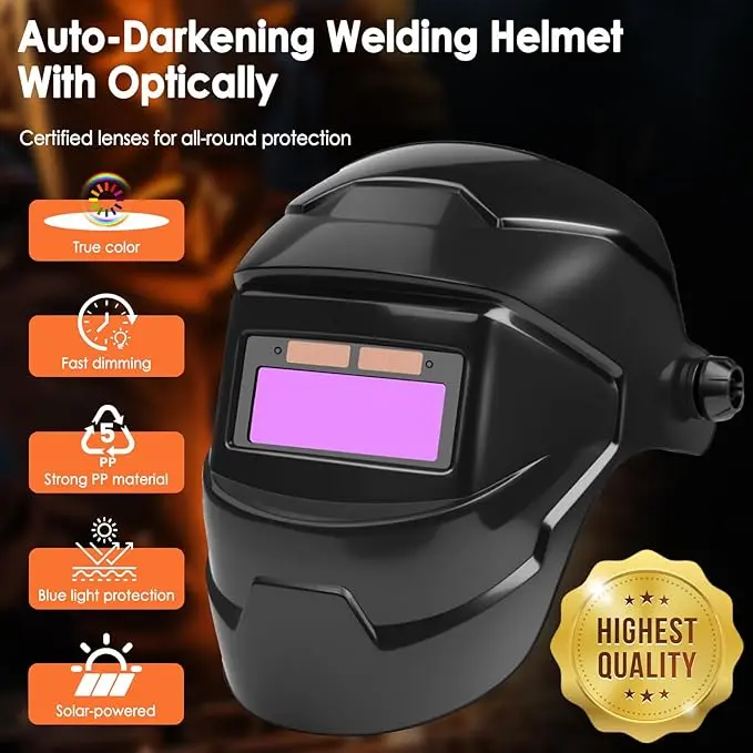 bluelans New Upgrade Auto-Dimming Welding Helmet with Light, Heat-Resistant Auto Darkening LCD Clear Face Guard, Grinding Hood Kit for Men