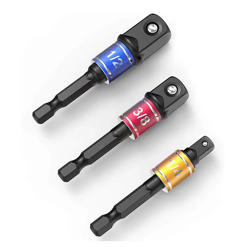 Impact Grade Socket Adapter/Extension Set Turns Power Drill Into High Speed Nut Driver,1/4-Inch Hex Shank to Drive for Adapters to Use with Drill Chucks, Sizes 1/4" 3/8" 1/2", Cr-V, 3-Piece,Fathers Day Gift