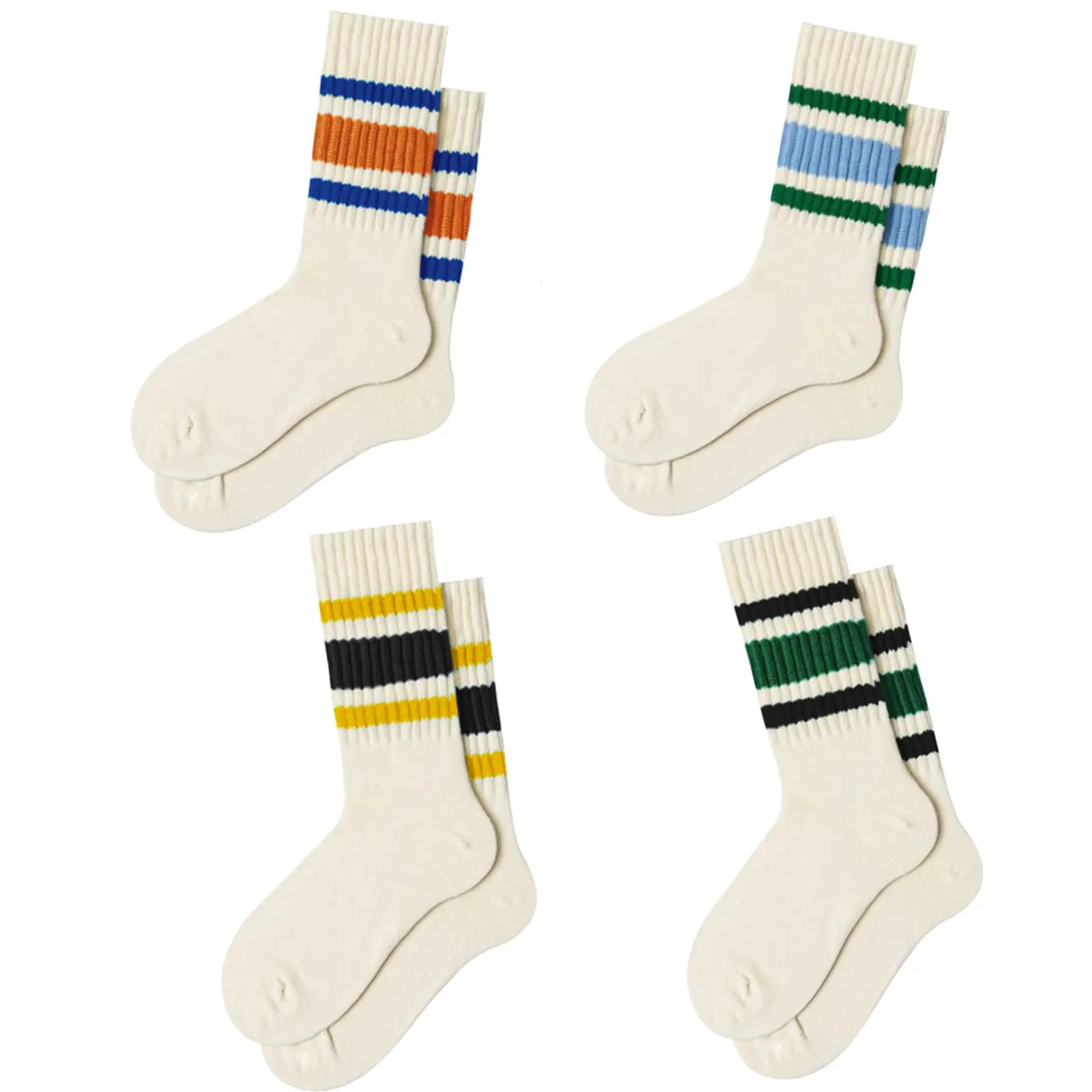A Set of 4/3 Pairs Novelty Retro Striped Crew Socks for Women,Girls,Sporty Calf Casual Cotton Tube Socks for Ladies,Ideal for Home Outdoor Fitness Travel Camping,Christmas Party Gifts,Hand Tools Kits