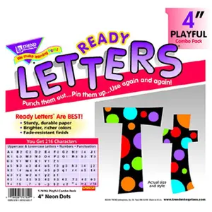 Trend Enterprises  Neon Dots Ready Letters 4In Upper- Lowercase Combo