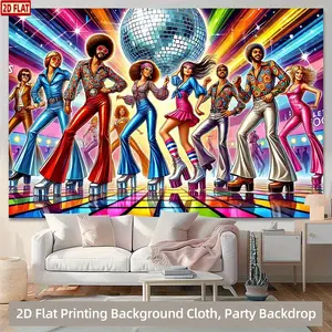 2D Flat, 1pc Vibrant Disco Party Backdrop Banners - Retro 70s & 80s Theme with Disco Ball, Colorful Polyester Wall Hanging for Living Room, Bedroom, Office Decor