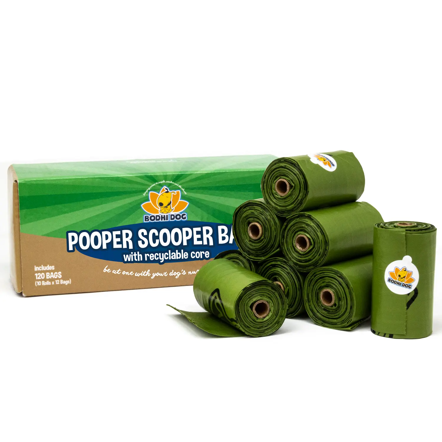 Pooper Scooper Biodegradable Bags with Recyclable Core | 120 Thick 100% Leak Proof Pet Waste Bags by Bodhi Dog | Fits Common 6 inch Poop Scoop Buckets