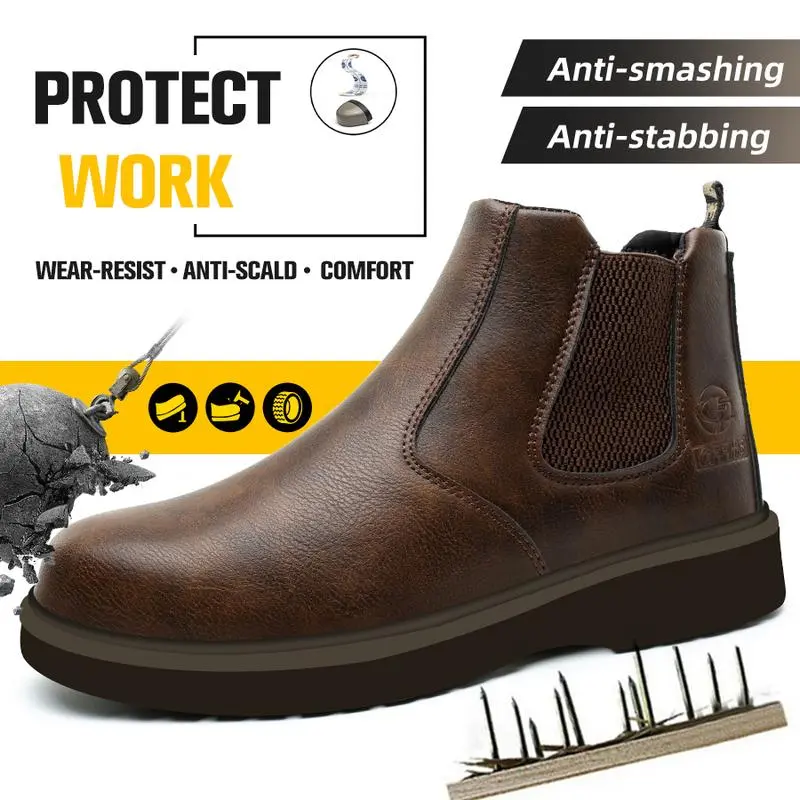 HLY Unisex High-Top Steel Toe Work Safety Footwear - Waterproof, Slip-Resistant, Anti-Smash, Anti-Puncture, Breathable, Impact Resistant Shoes for Catering Professionals, Women