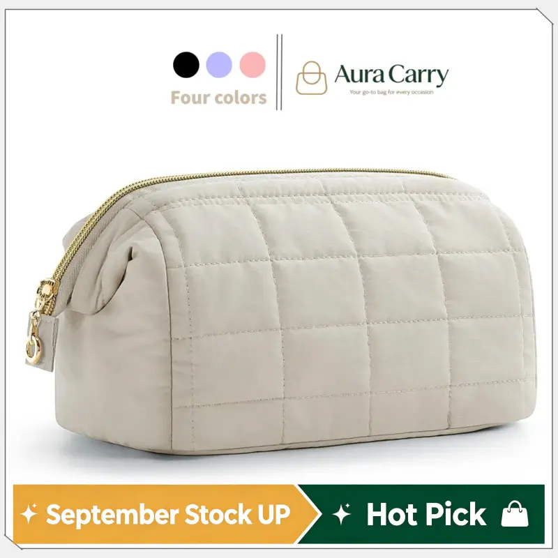Puffy Quilted Cloud Makeup Bag For Women – Large Capacity Cosmetic Pouch, Soft Down-Cotton Travel Toiletry Bag, Portable Aesthetic Storage Organizer For Skincare & Makeup