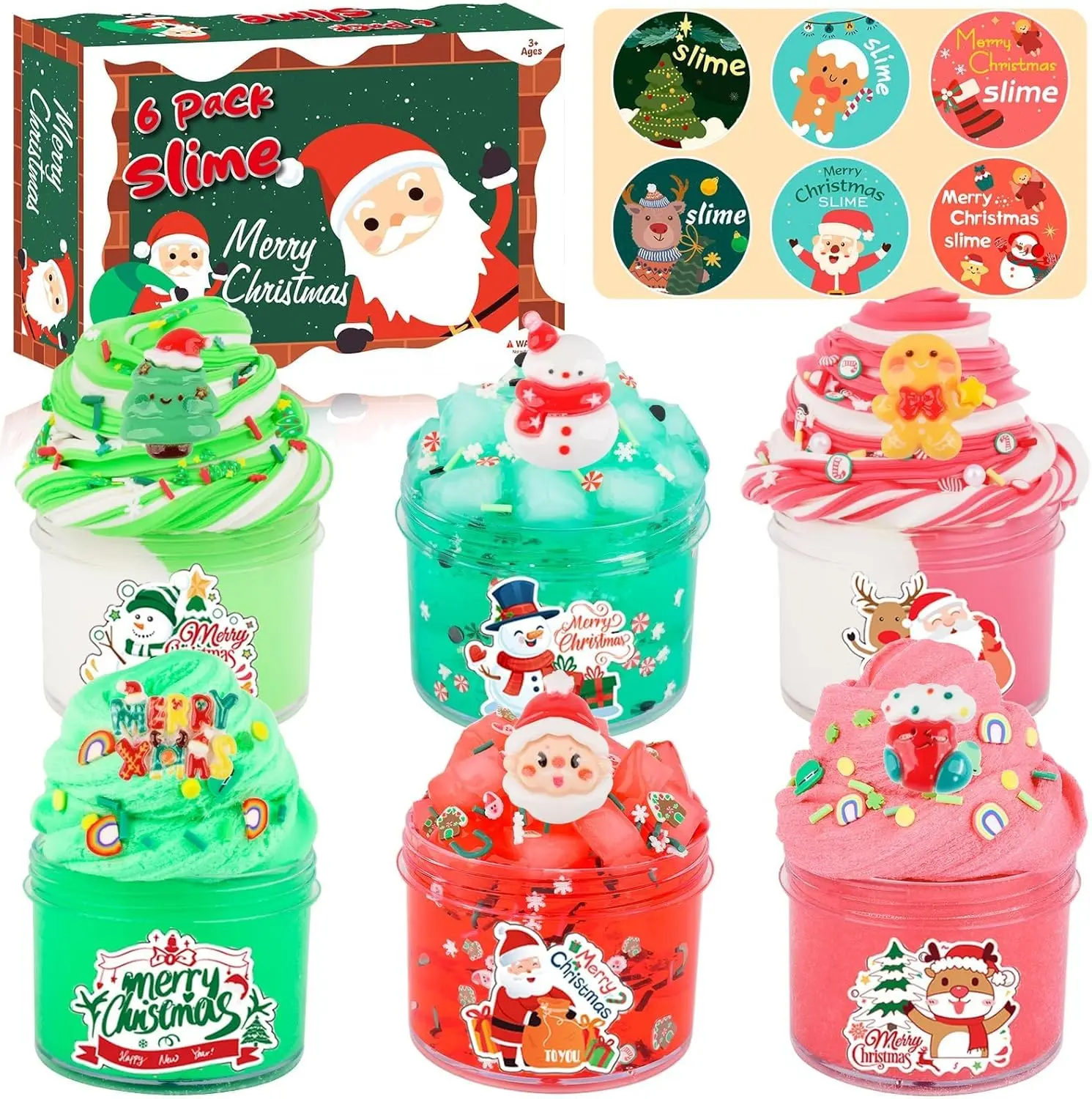 6 Pack Christmas Slime Kit, with 2 Butter Slime and 2 Cloud Slime and 2 Jelly Cube Crunchy Slime, Soft & Stretchy, Happy Mother’s Day Gift Birthday Gifts for Kids, Christmas Party Favors for Girls and Boys