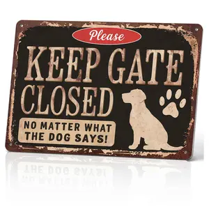 Please Keep Gate Closed Dog 12x8 Inch Aluminum Metal Sign - Funny Pet Safety Wall Decor for Home, Yard, and Dog House - Humorous Tin Sign Gift for Dog Owners & Pet Lovers to Prevent Escapes Rustic Design