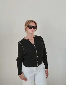 100% Black with Touch of Gold Cashmere Sweater