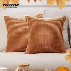 Throw Pillow Covers，Deconovo Corduroy Stripe Pattern Square Soft Cushion Covers，set of 2