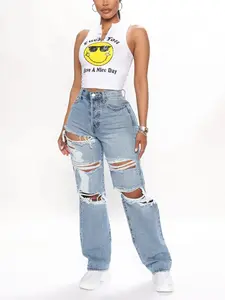 Seeking Thrills Shredded Straight Leg Jeans - Medium Wash