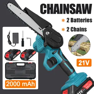 6-Inch Mini Chainsaw with 2 Batteries (4000mAh) - Portable Electric Cordelss Saw for Wood Cutting, Trimming, Gardening, Camping - Seniors Friendly