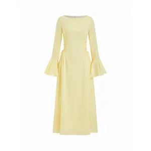 Cider Chiffon Boat Neck Lace Up Ruffle Sleeve Flared Maxi Dress