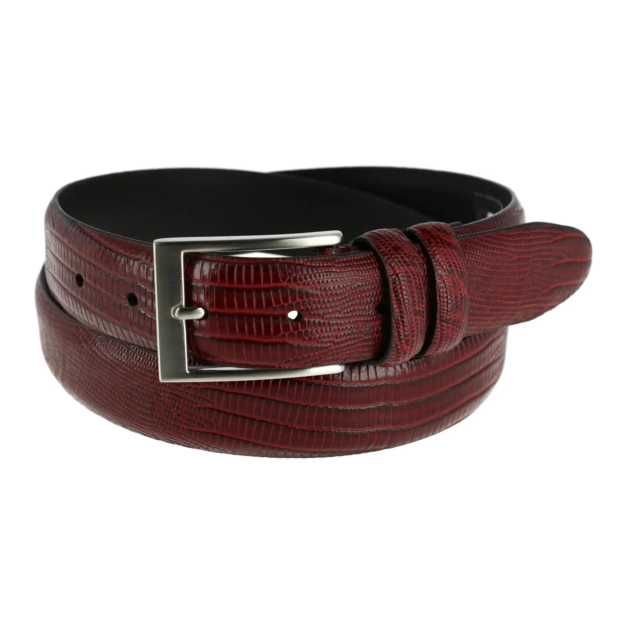Men's Formal Leather Dress Belt - Embossed Lizard Print, 1.25in Width, Silver-Tone Buckle for Slacks and Khakis, Trendy Belt, 32Mm, Male