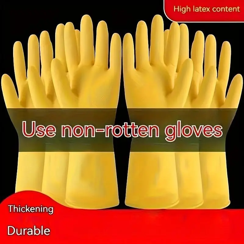 4 Pairs, Advanced Thickening Rubber Gloves, Waterproof Kitchen Cleaning Gloves, Non-Slip Household Gloves, Durable Laundry Gloves, Antislip Cleaning Gloves, Cleaning Supplies|Durable Rubber Gloves|NonSlip Gloves
