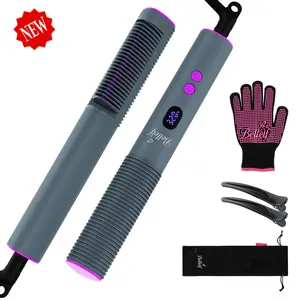 Hair Straightener Brush, 9 Temp Settings with LED Display, 30s Fast Heating for Sleek & Smooth Hair, Dual Voltage Travel Hot Comb with 3D Brush Teeth, Portable Hair Styling Tool for Women - Kd31101