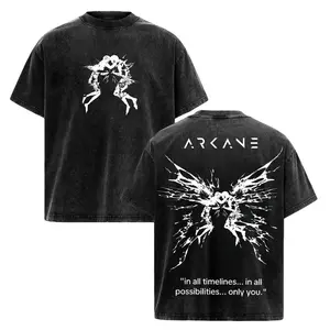 Viktor and Jayce Arcane Anime Double Printed Vintage Washed Tee Unisex Oversize Anime Manga Washed Heavyweight Cotton T-shirt